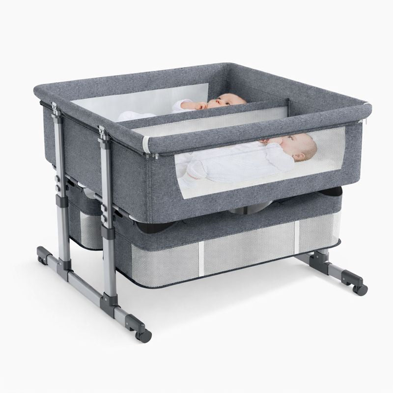 Lit Cododo Duo — Berceau Double pour Jumeaux avec Rangement - Gris