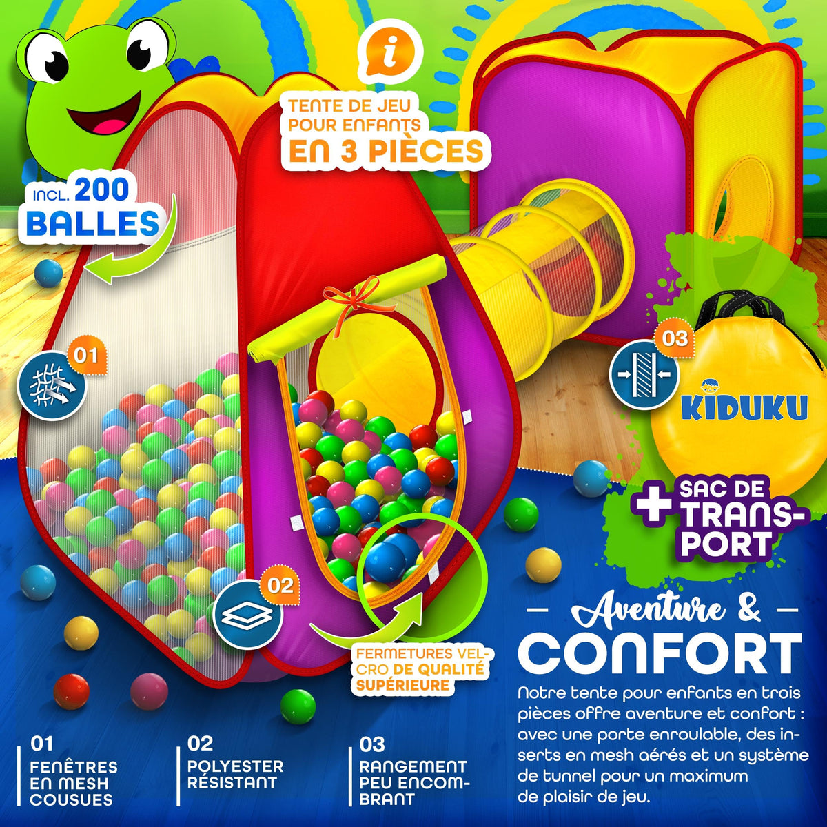 Tente de jeu pop-up avec tunnel rampant pour enfant
