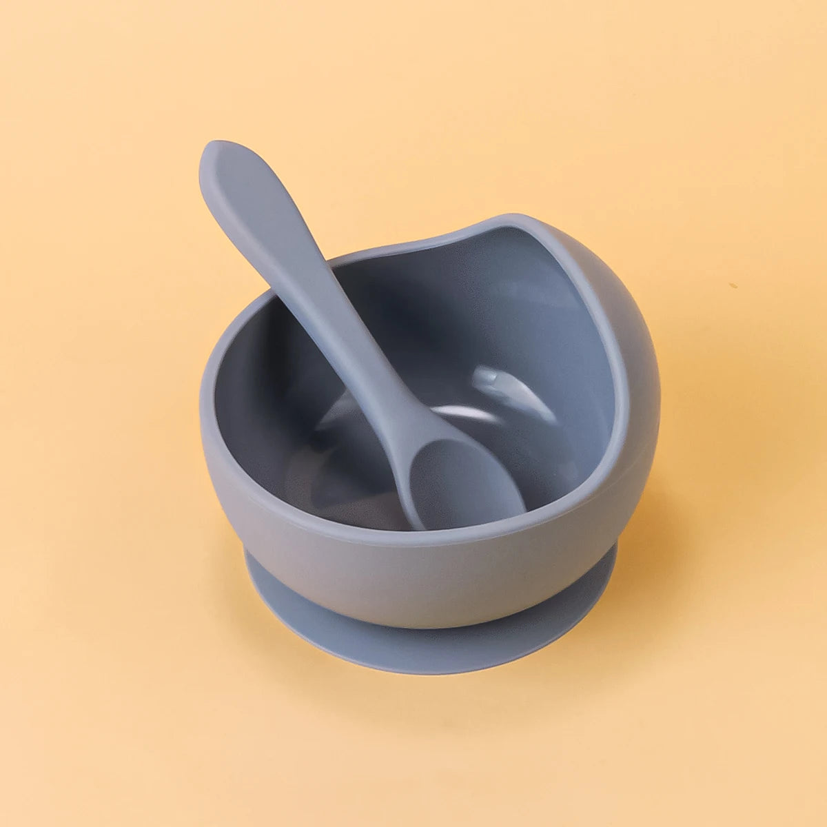 Bol silicone à ventouse avec cuillère — Gris bleuté