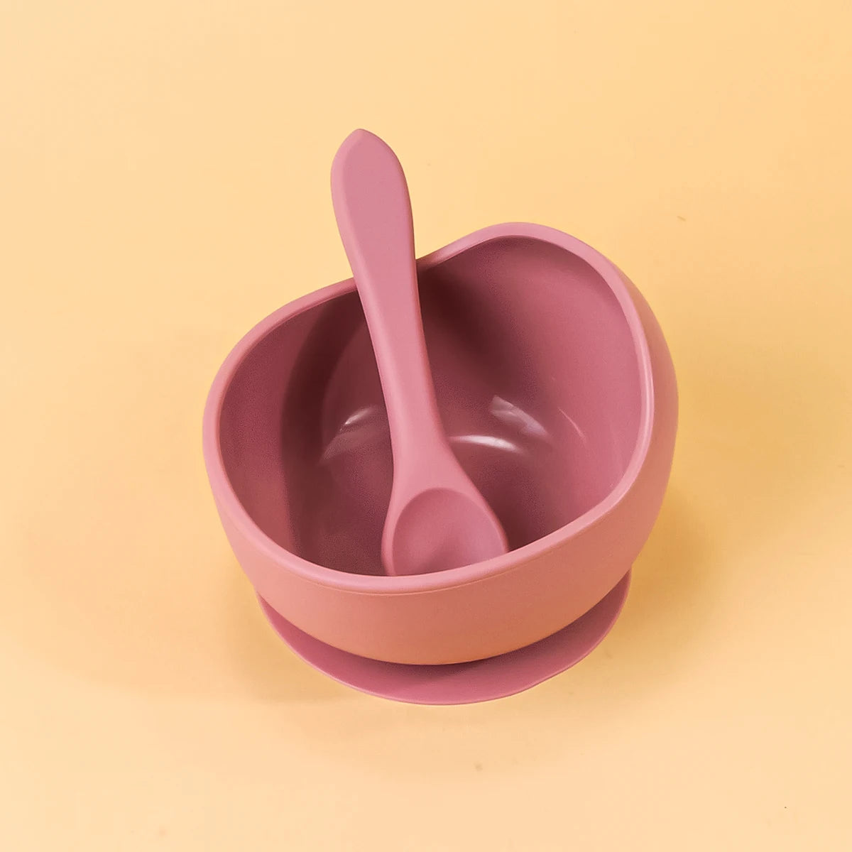 Bol silicone à ventouse avec cuillère — Vieux rose