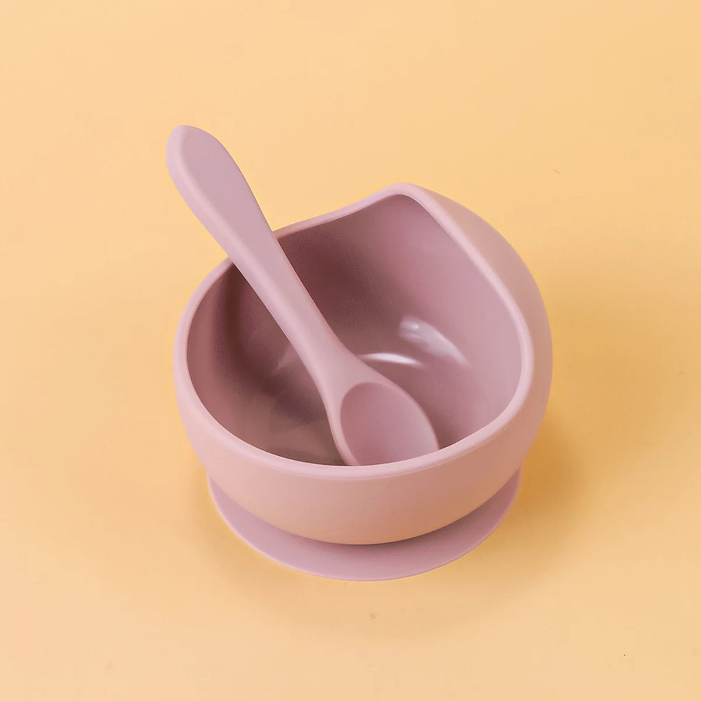 Bol silicone à ventouse avec cuillère — Rose poudré