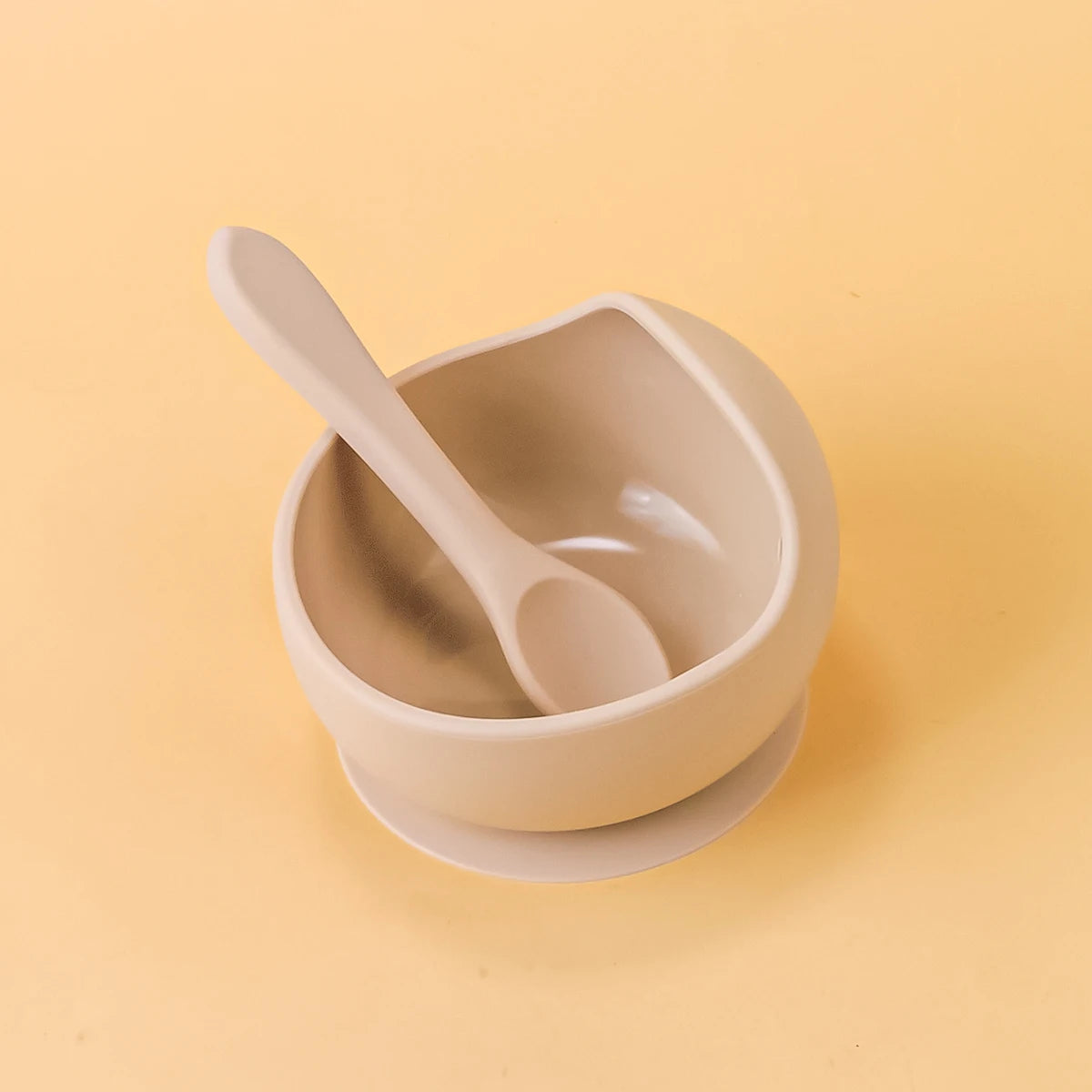 Bol silicone à ventouse avec cuillère — Beige