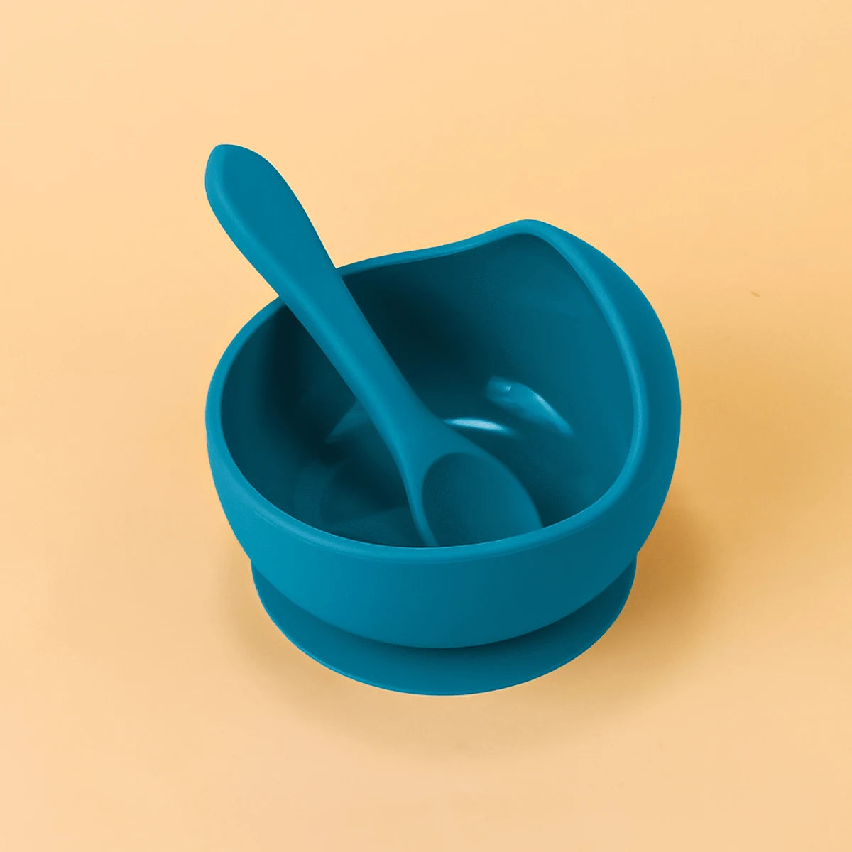 Bol silicone à ventouse avec cuillère — Bleu canard