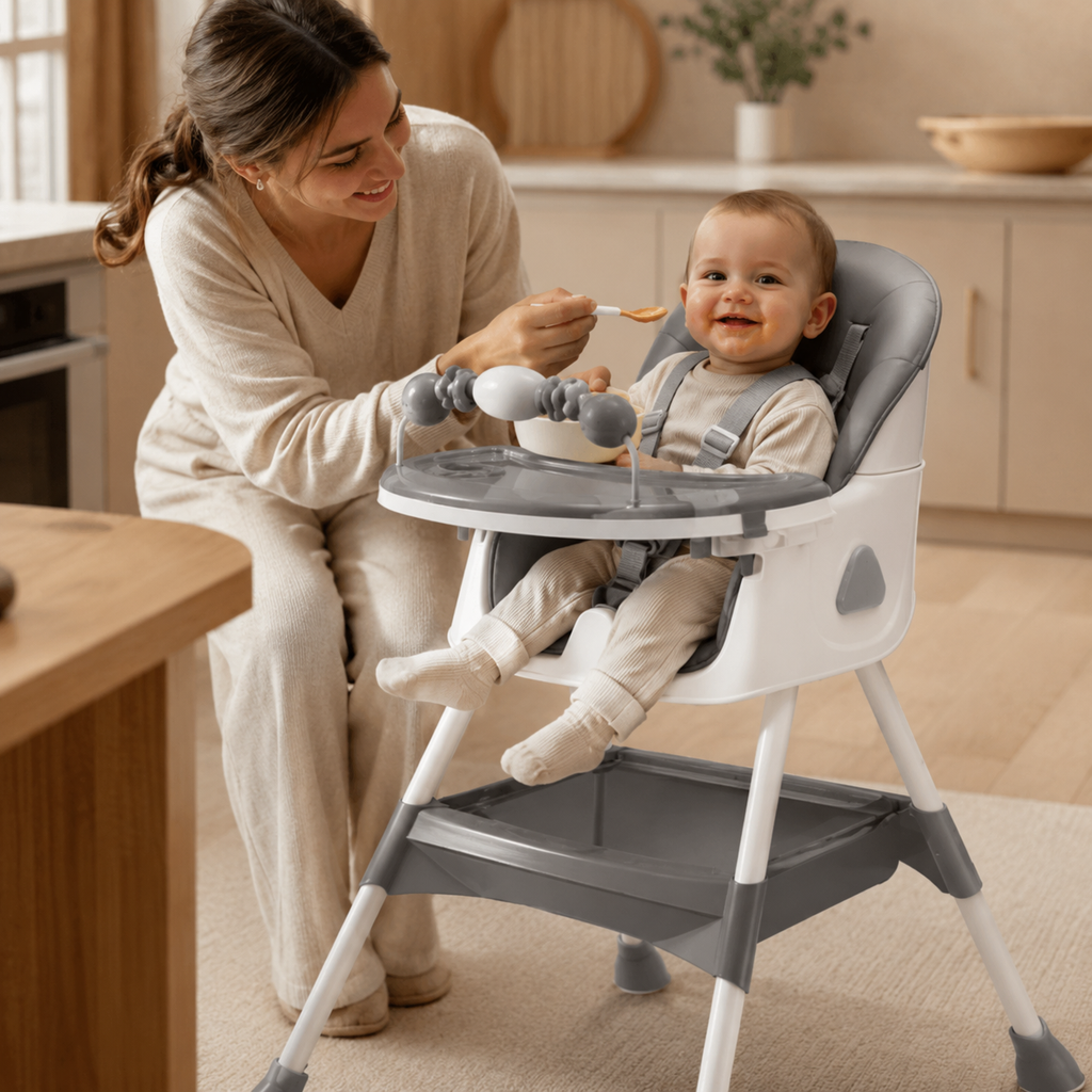 Chaise Haute Bébé Évolutive 3 en 1 - Gris