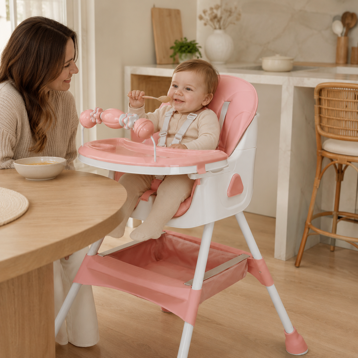 Chaise Haute Bébé Évolutive 3 en 1 - Gris