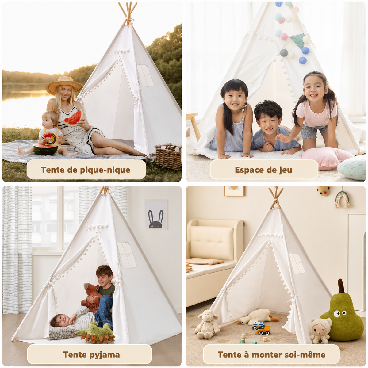 Tipi Enfant Blanc Arc-en-Ciel