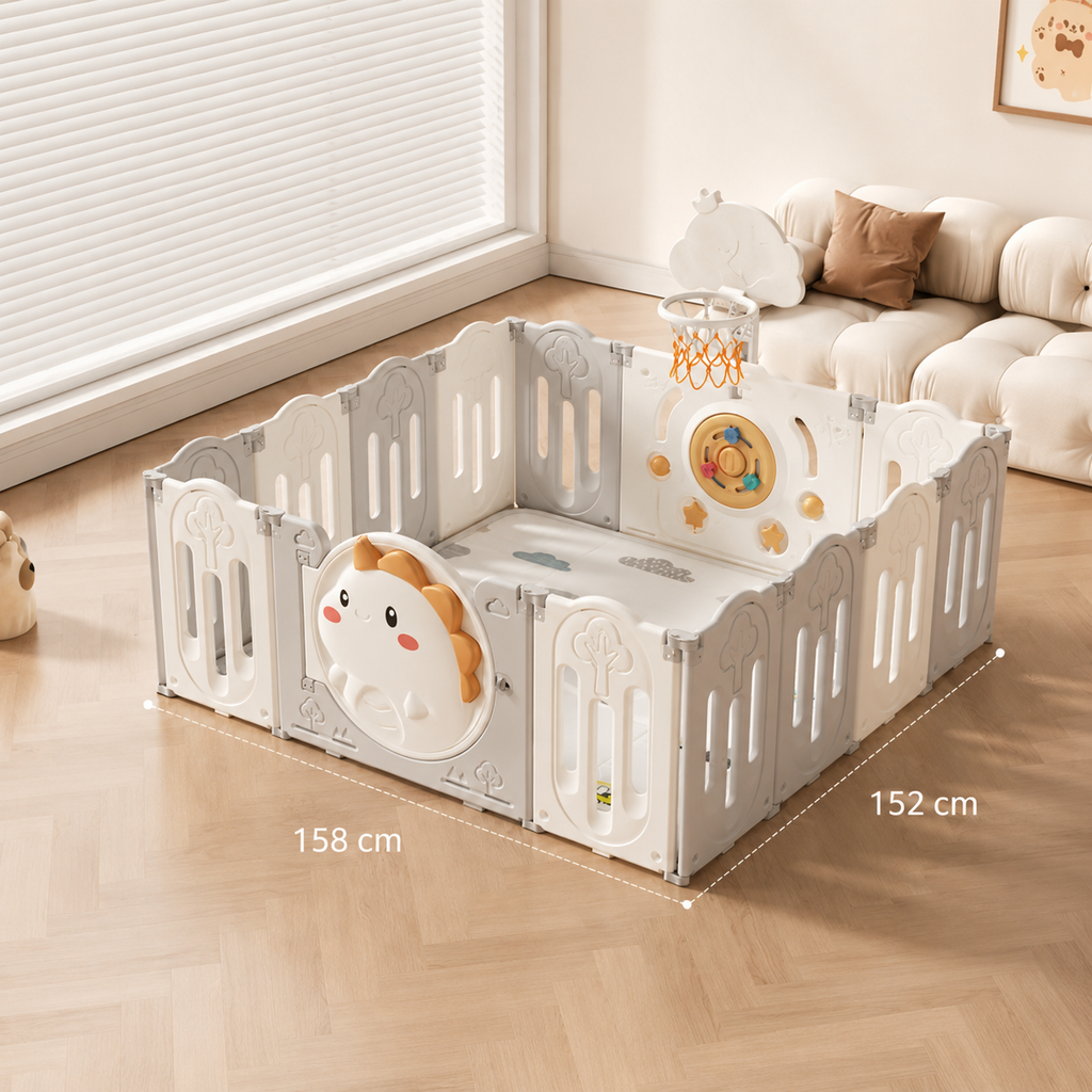 Parc bébé Licorne - Design Blanc & Gris