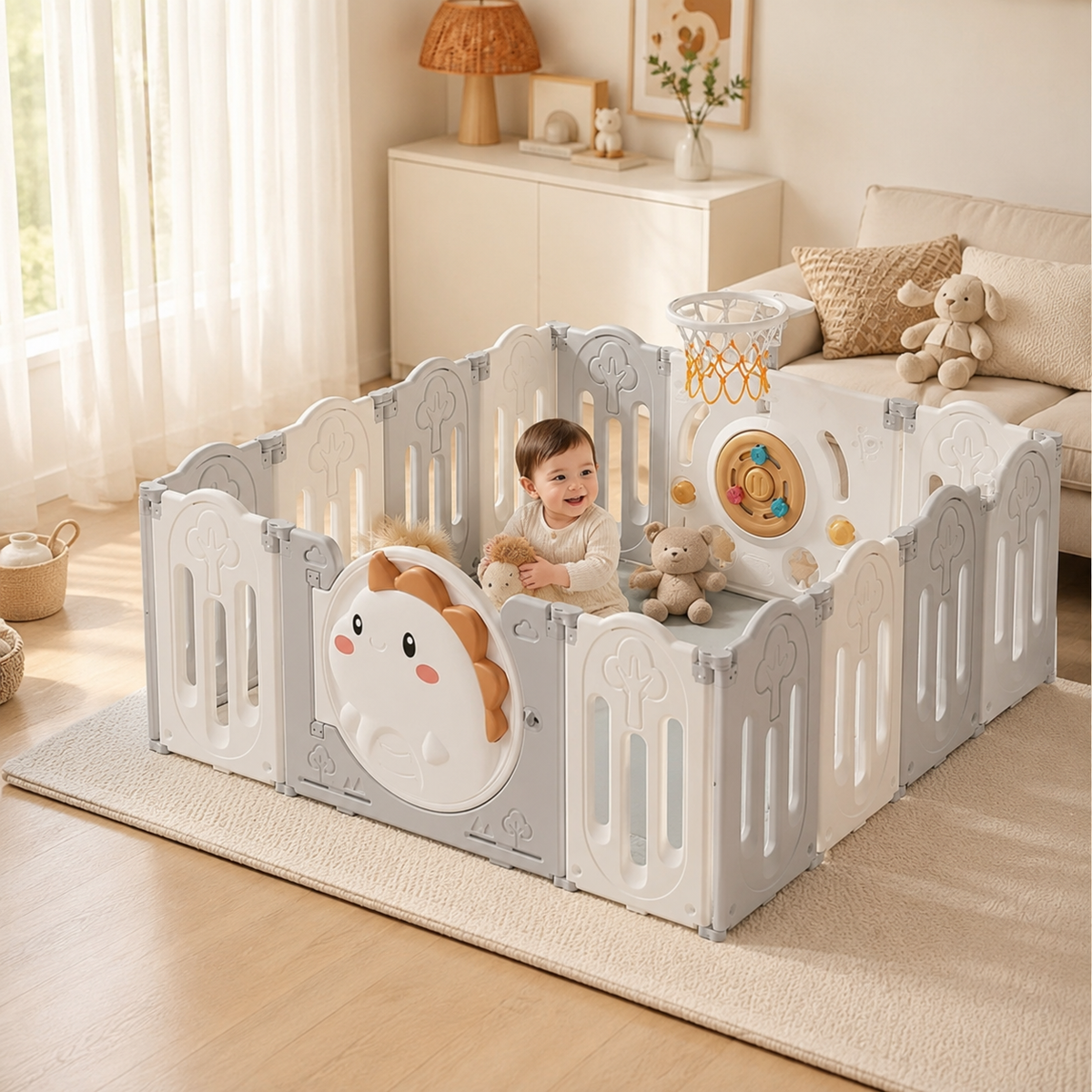 Parc bébé Licorne - Design Blanc & Gris