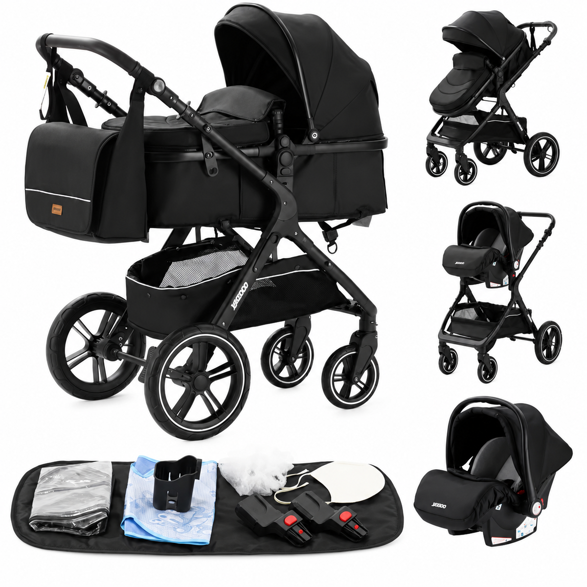 Poussette 3 en 1 Noir Premium -  avec accessoires
