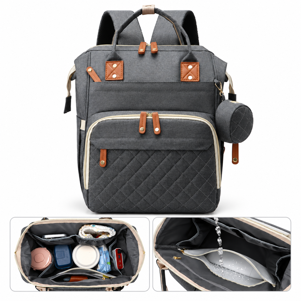 Sac à Dos à Langer Imperméable Multifonction – Grande Capacité, Poches Isothermes, Matelas à Langer et Attaches Poussette Inclus
