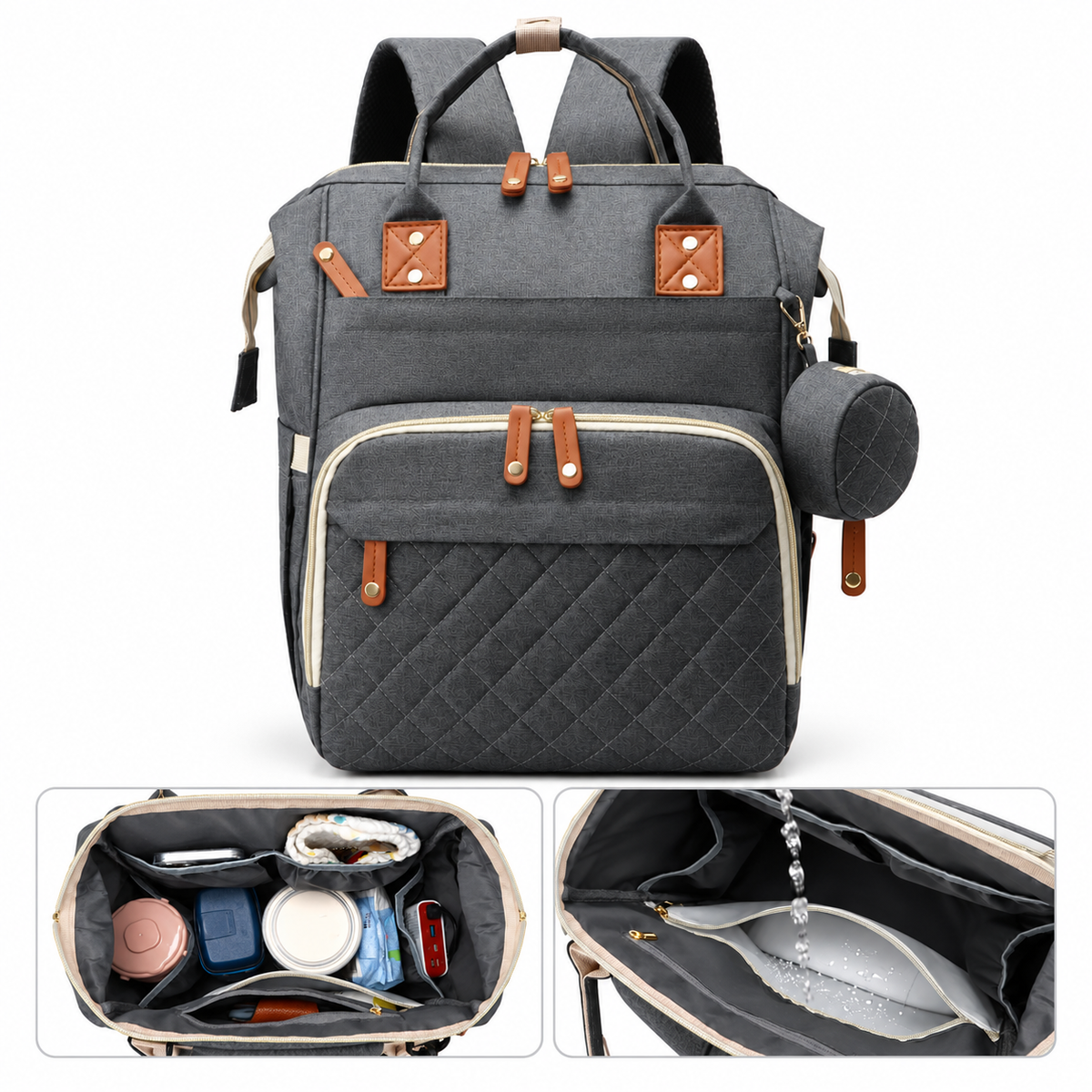 Sac à Dos à Langer Imperméable Multifonction – Grande Capacité, Poches Isothermes, Matelas à Langer et Attaches Poussette Inclus