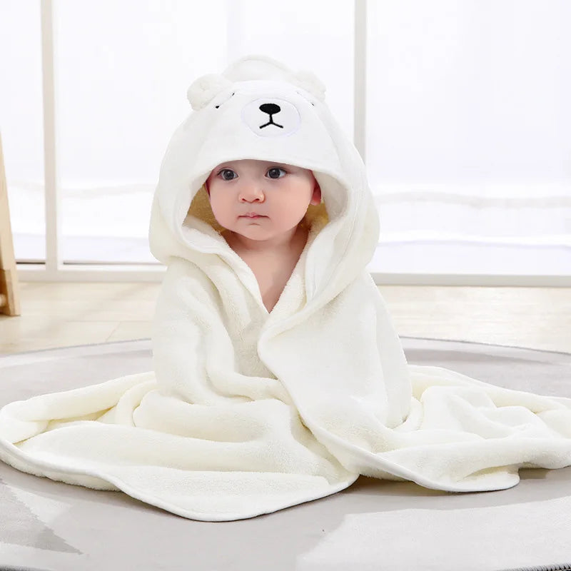 Cape de bain bébé capuche ours blanc