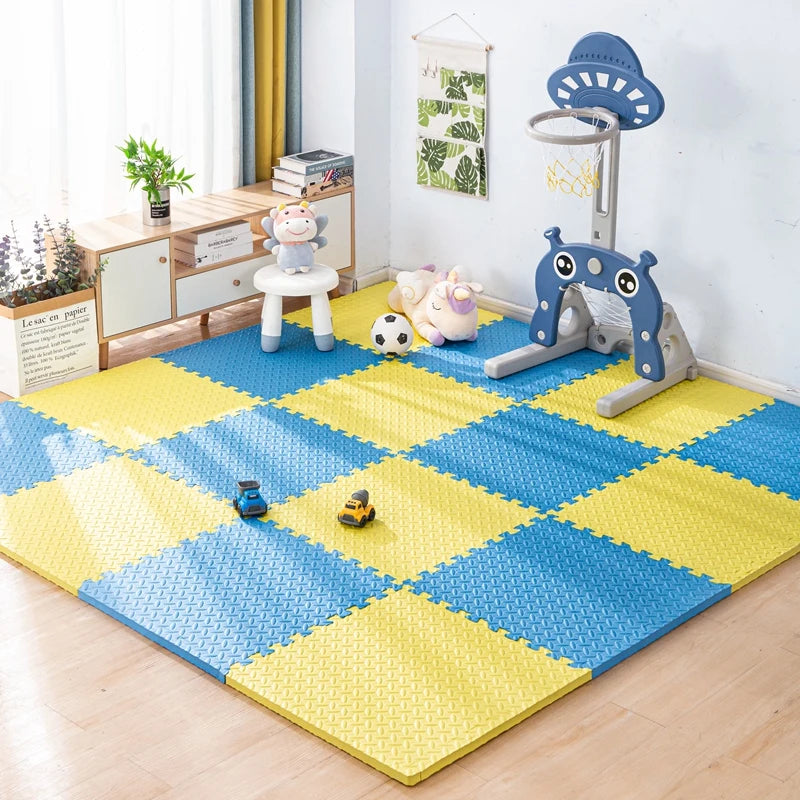Tapis mousse dalles puzzle — Bleu & jaune