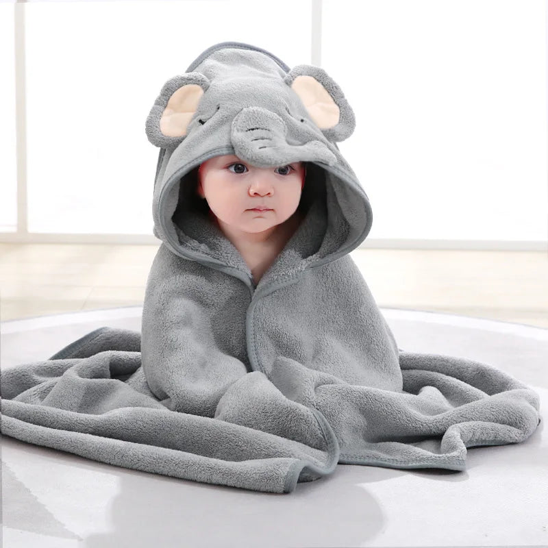 Cape de bain bébé capuche éléphant gris