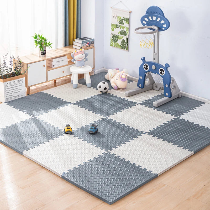 Tapis mousse dalles puzzle — Gris & blanc