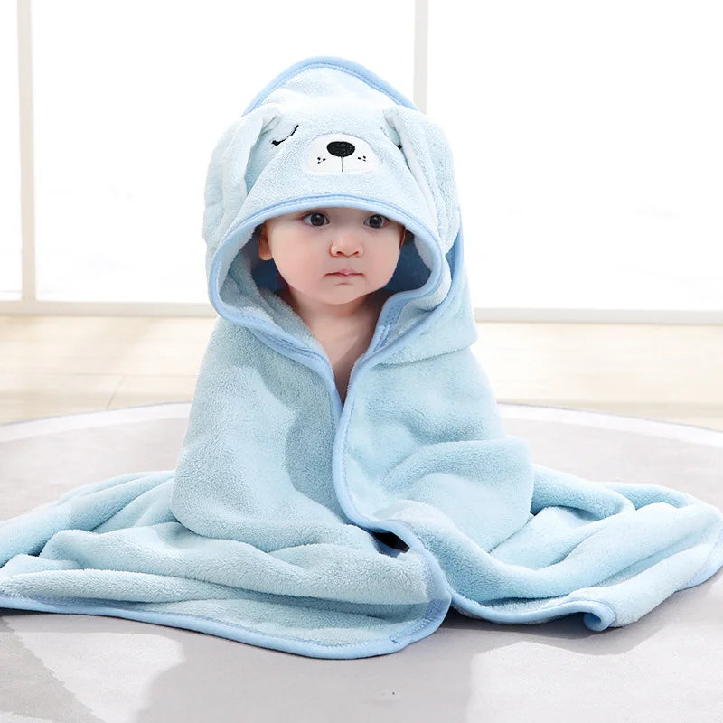 Cape de bain bébé capuche chien bleu